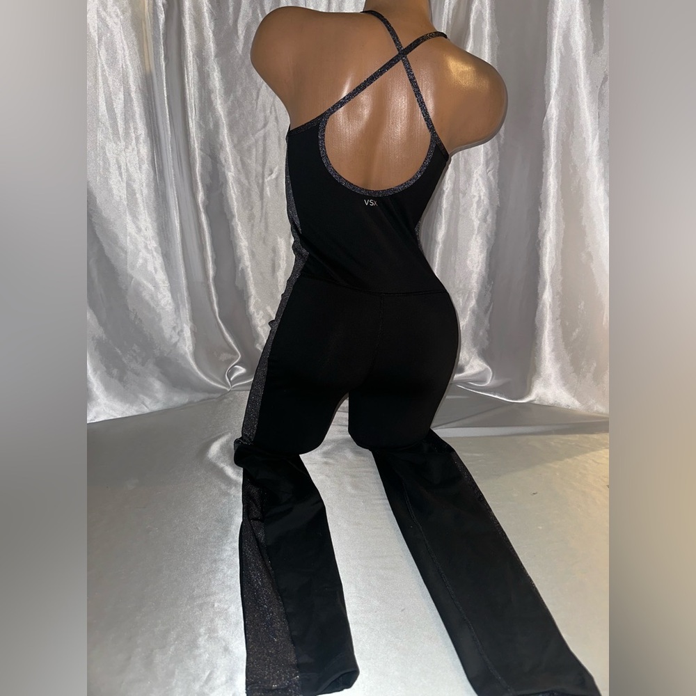 Victorias Secret VSX one Piece Leotard Workout Outfit Black Stretchy Sparkle S